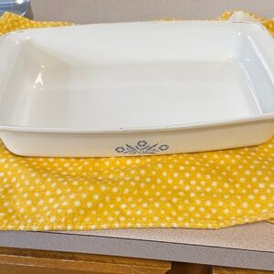 Corningware White Baking Dish with Blue Floral Accent